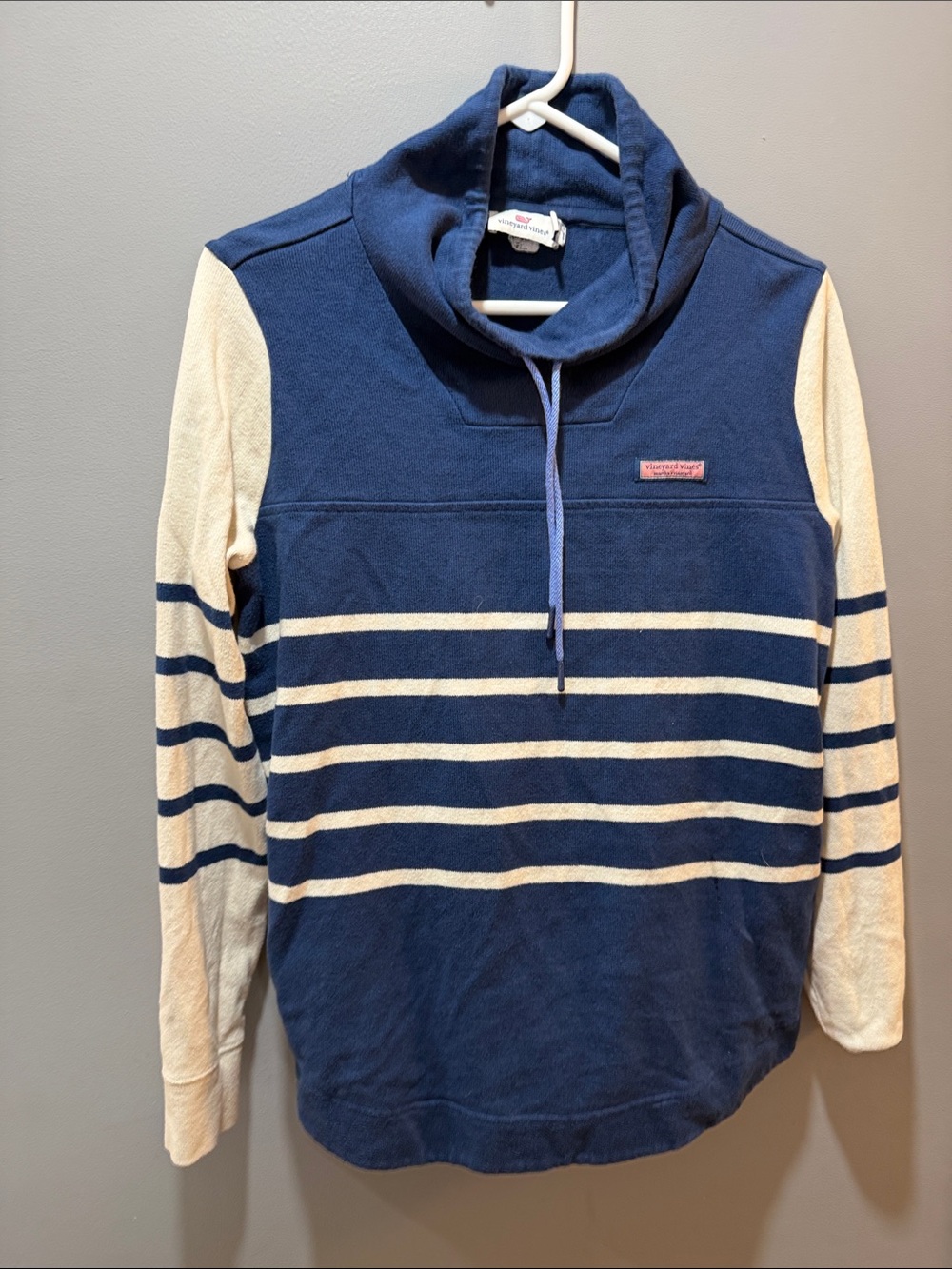 Vineyard Vines Navy and Cream Striped Turtleneck Pullover